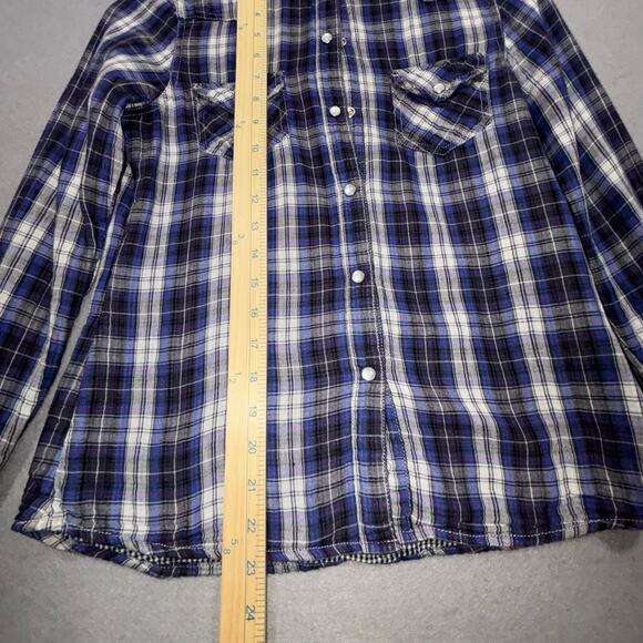 Vanilla Star Retro 90s Y2K Grunge Rocker Plaid Shirt Small Casual Pearl Buttons - Picture 6 of 7